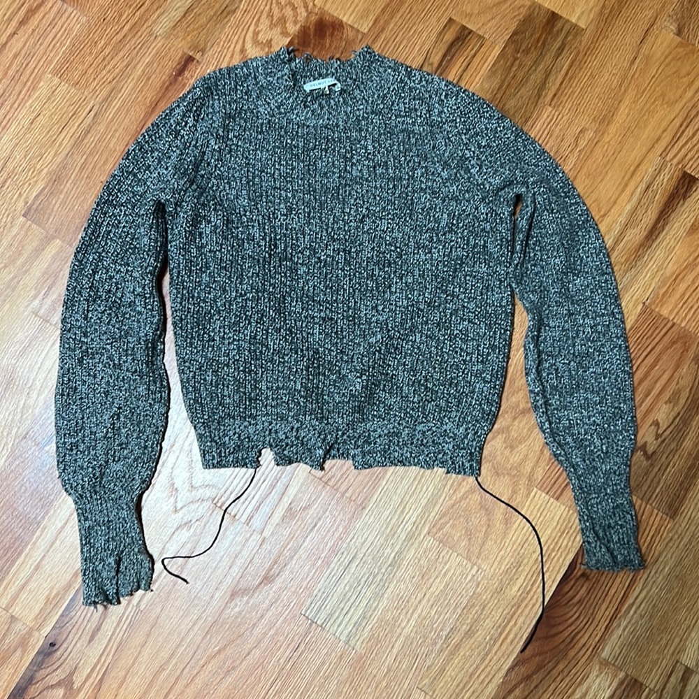 Helmut Lang Distressed Grey Cropped Sweater